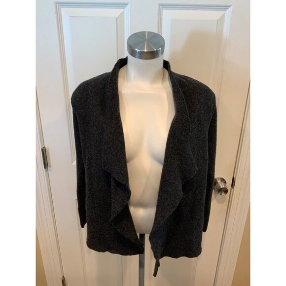 Eileen Fisher Petite Gray 100% Wool Draped Cardigan W/Rib Knit Panel, Size PS - Picture 1 of 5
